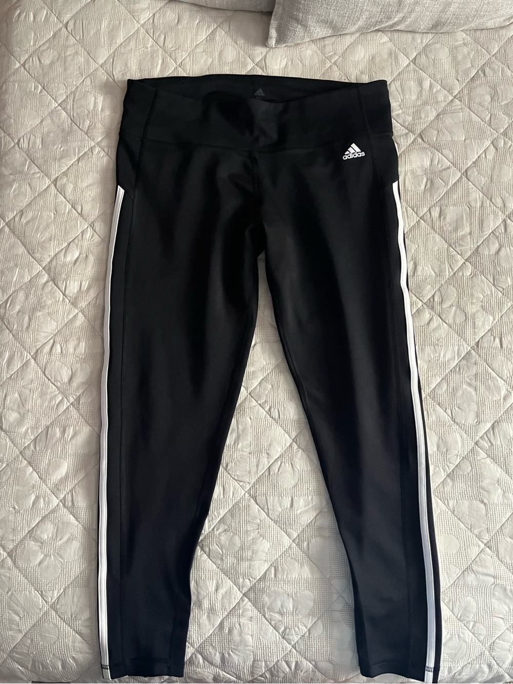 Adidas Black Leggings with White Side Stripes Size XL - Picture 4 of 7